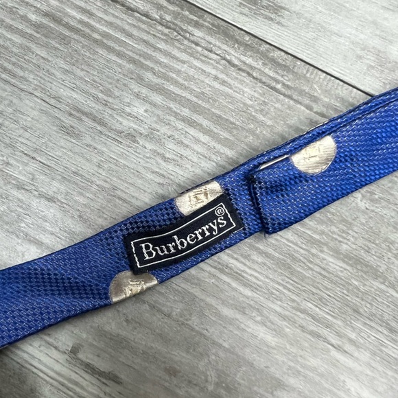 Burberry Blue w/ White Polka Dot Silk Bowtie Bow Tie - Picture 2 of 5